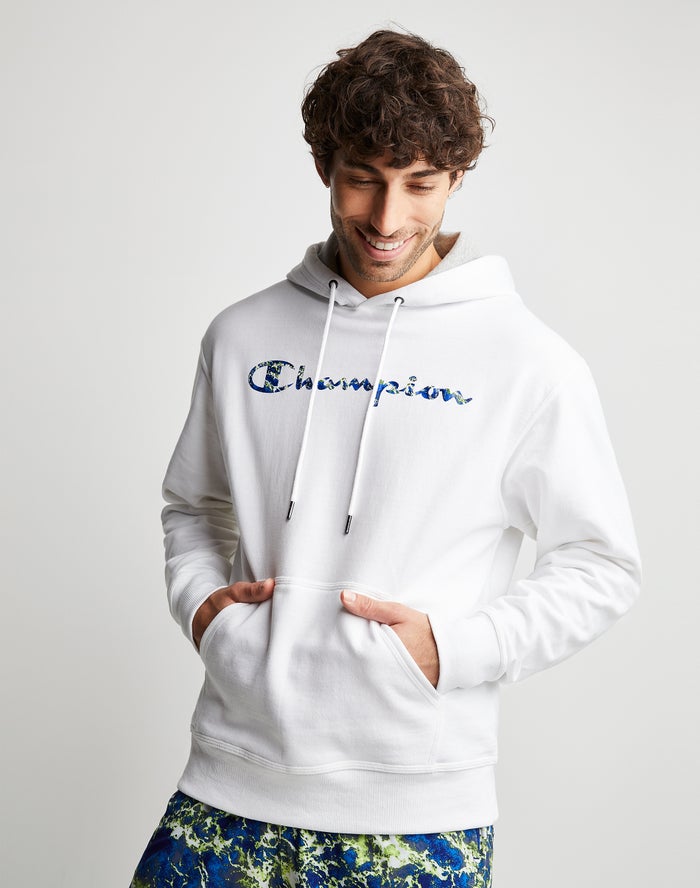 Champion Hoodie Heren - Wit - Powerblend Fleece Chasing Waves ( 396708-VQW )